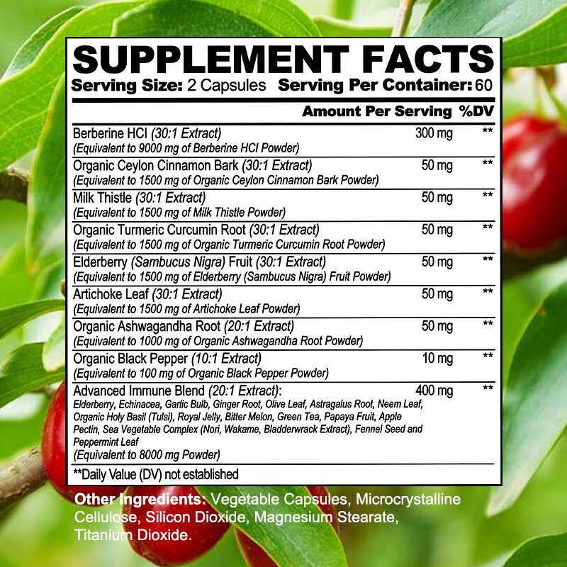 Premium Berberine HCL Extract 300mg, Healthy Cholesterol, Anti-inflammatory