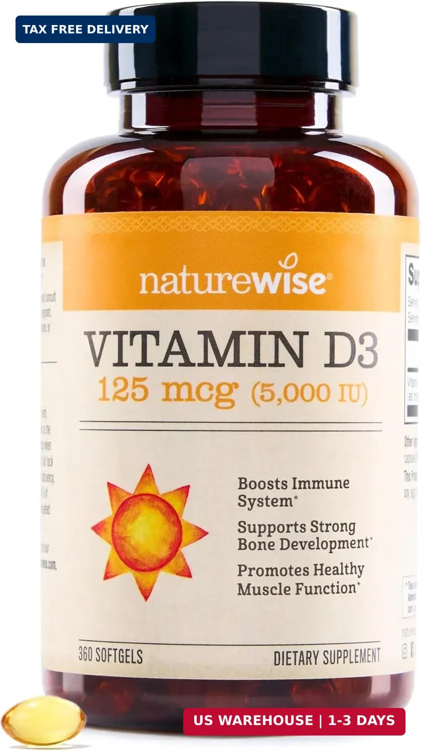 Vitamin D3 5000iu (125 mcg) 1 Year Supply for Immune Support, Healthy