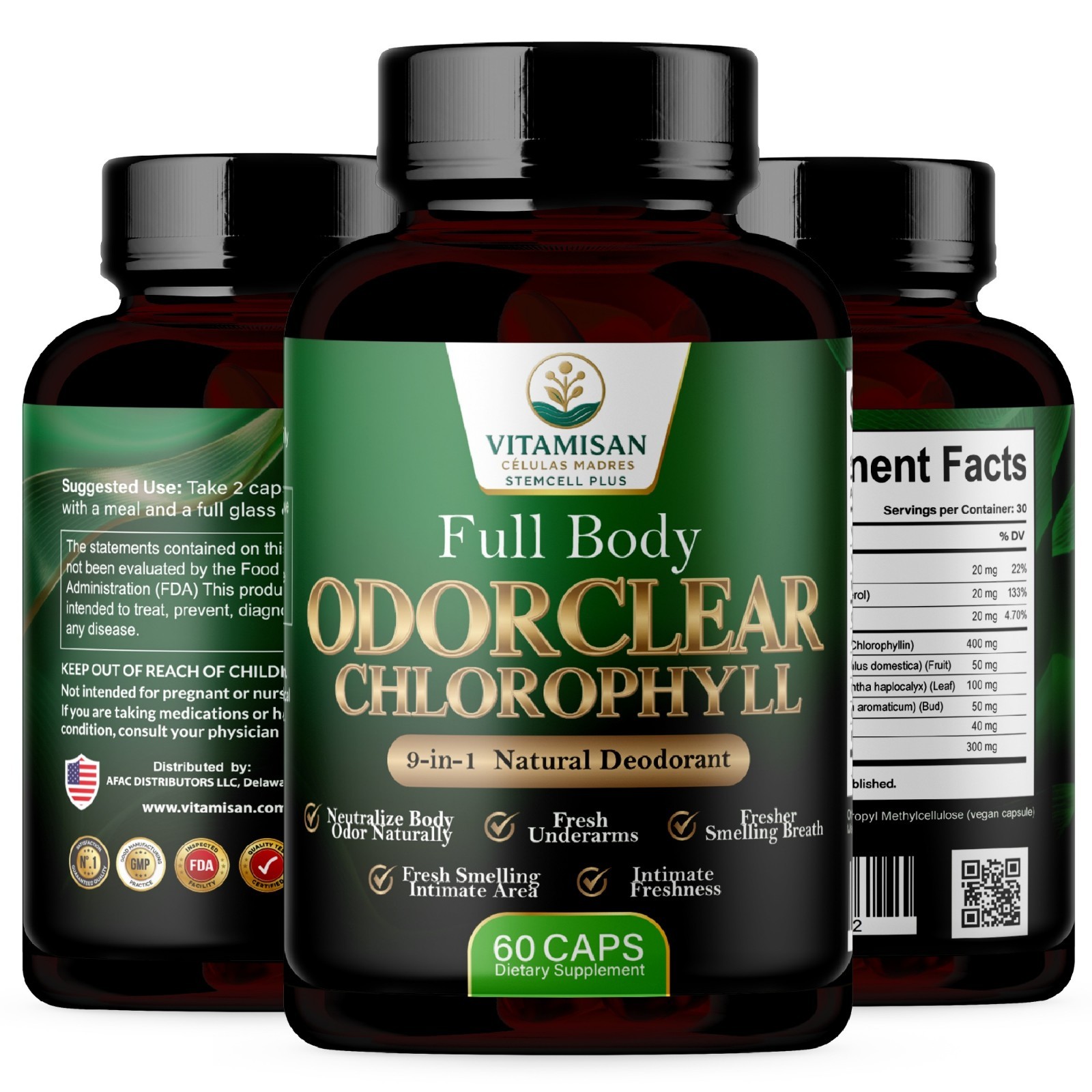 VITAMISAN OdorClear Chlorophyll Capsules – Internal Deodorant – 60 Caps