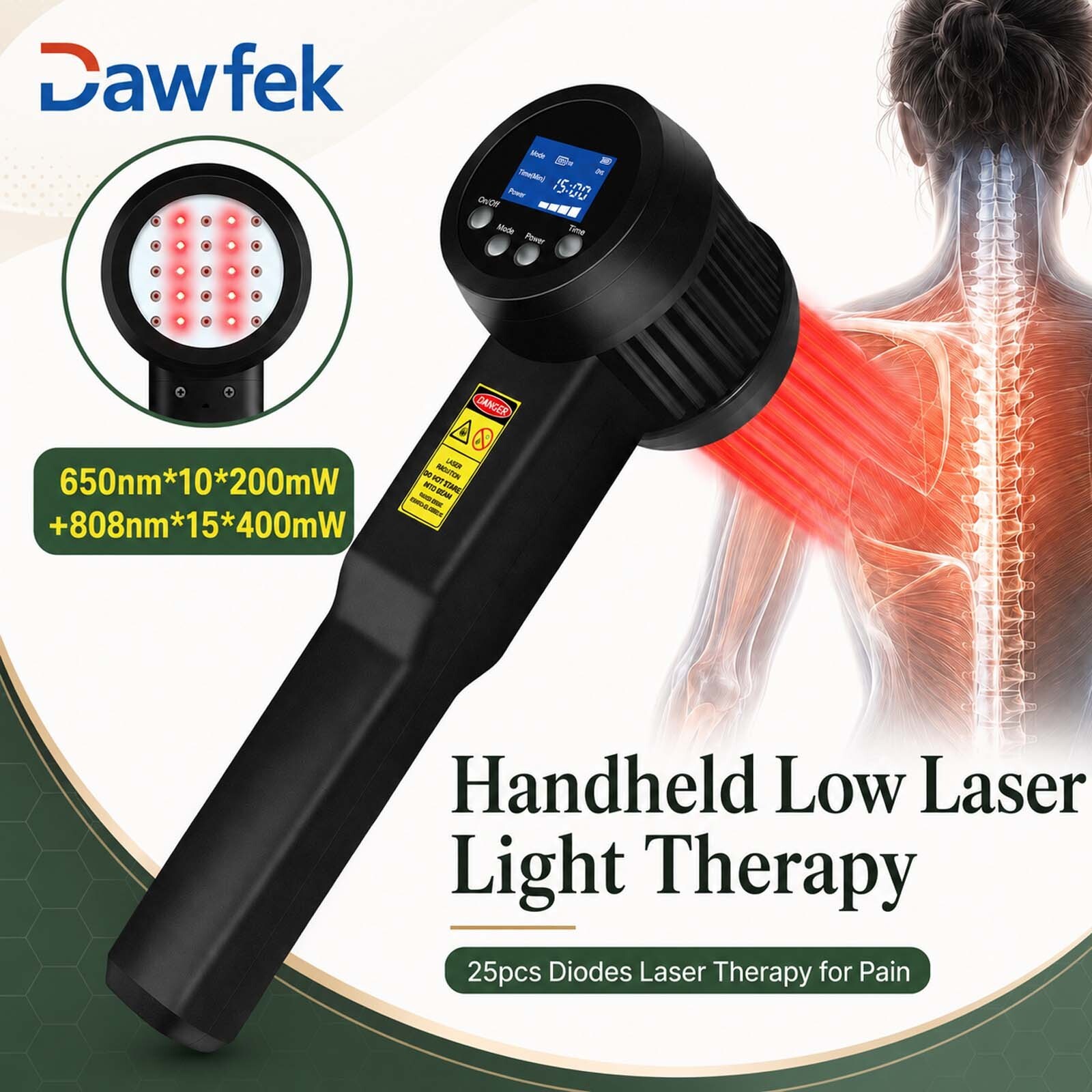 Back Spinal Pain Relief 8W Cold Laser Therapy 650nm 808nm with CW PW Modes Timer