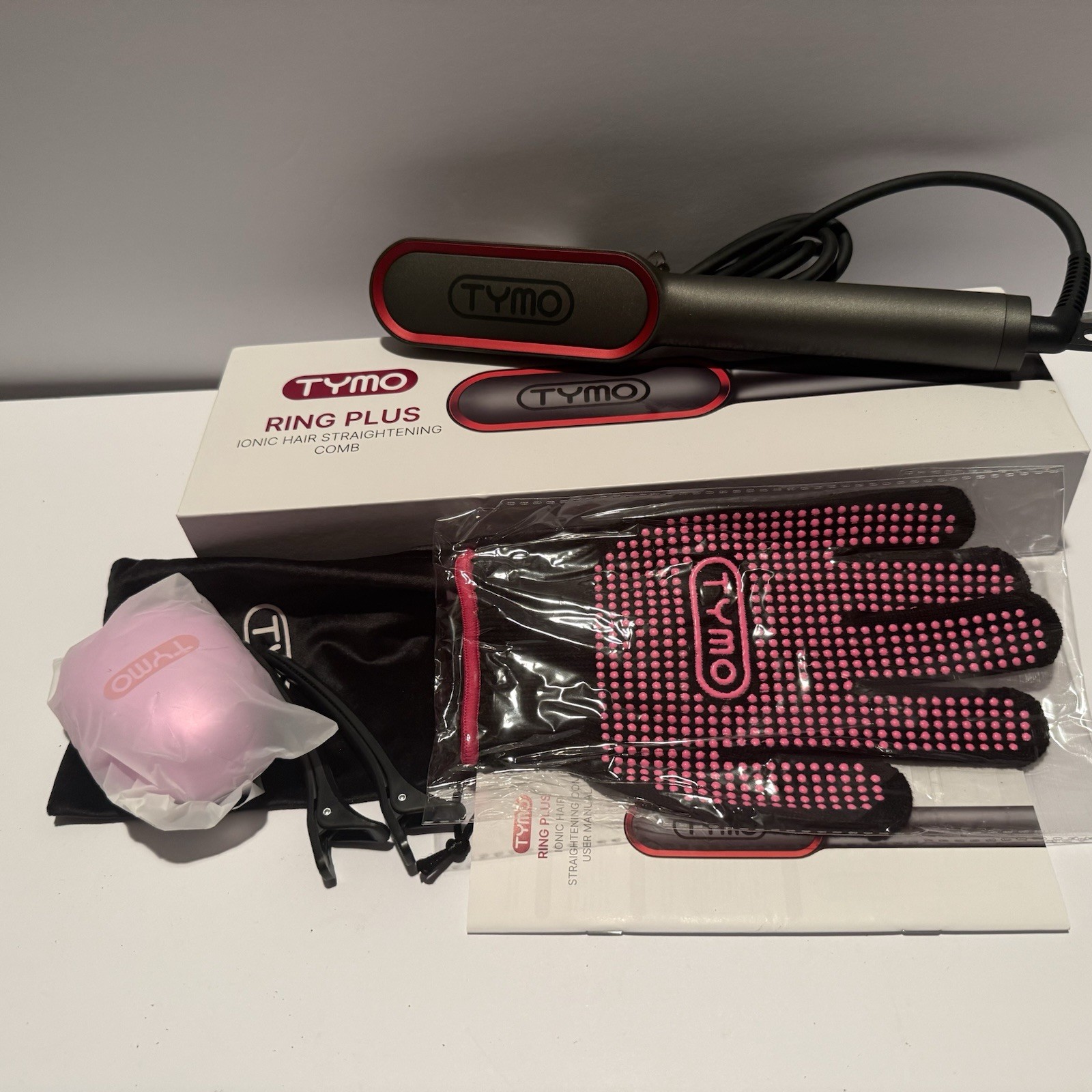 TYMO Ring Plus Ionic Hair Straightener Comb/Brush Electric, Black/Red