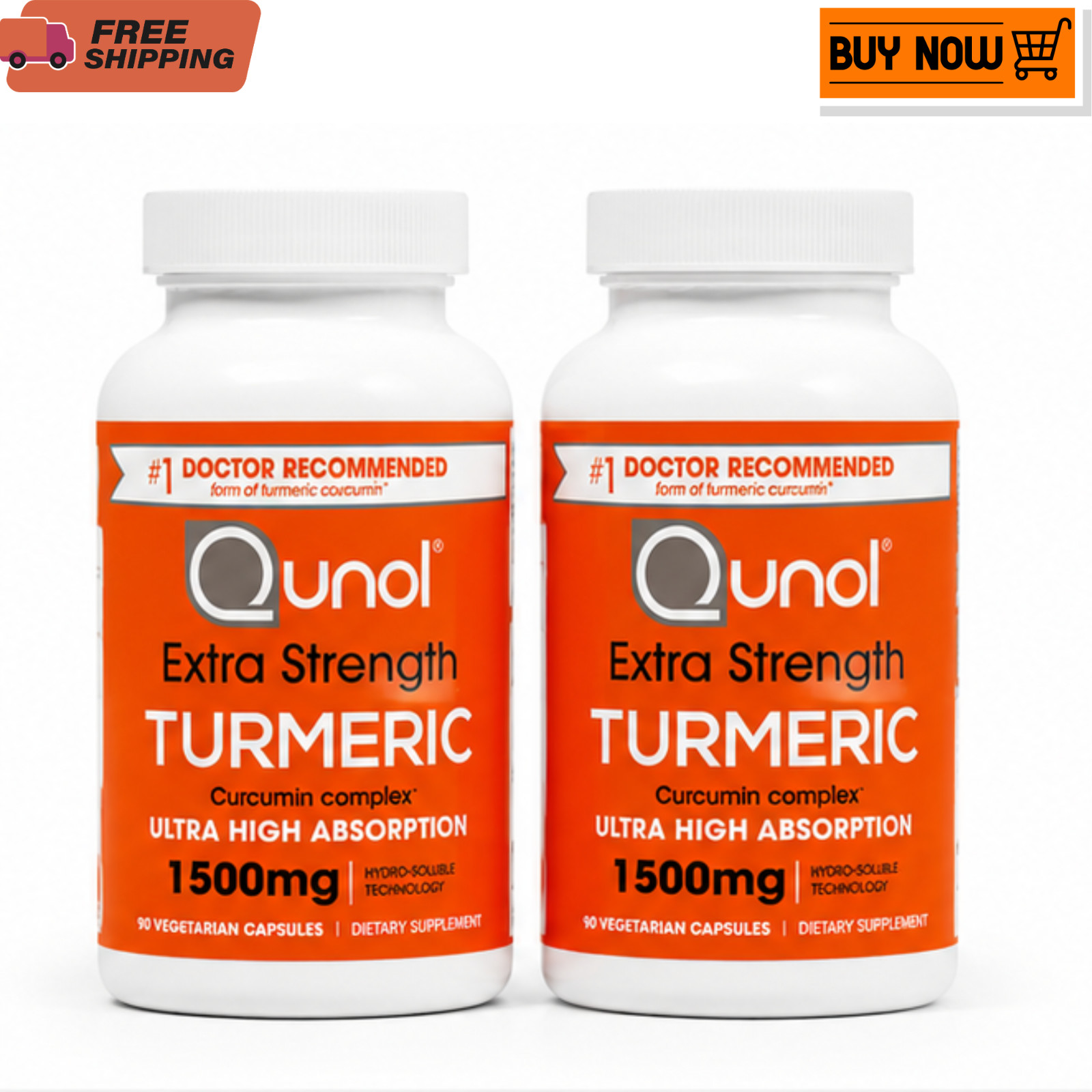 Qunol Turmeric Curcumin 1500mg 180 Capsules Pack of 2 Ultra Absorption