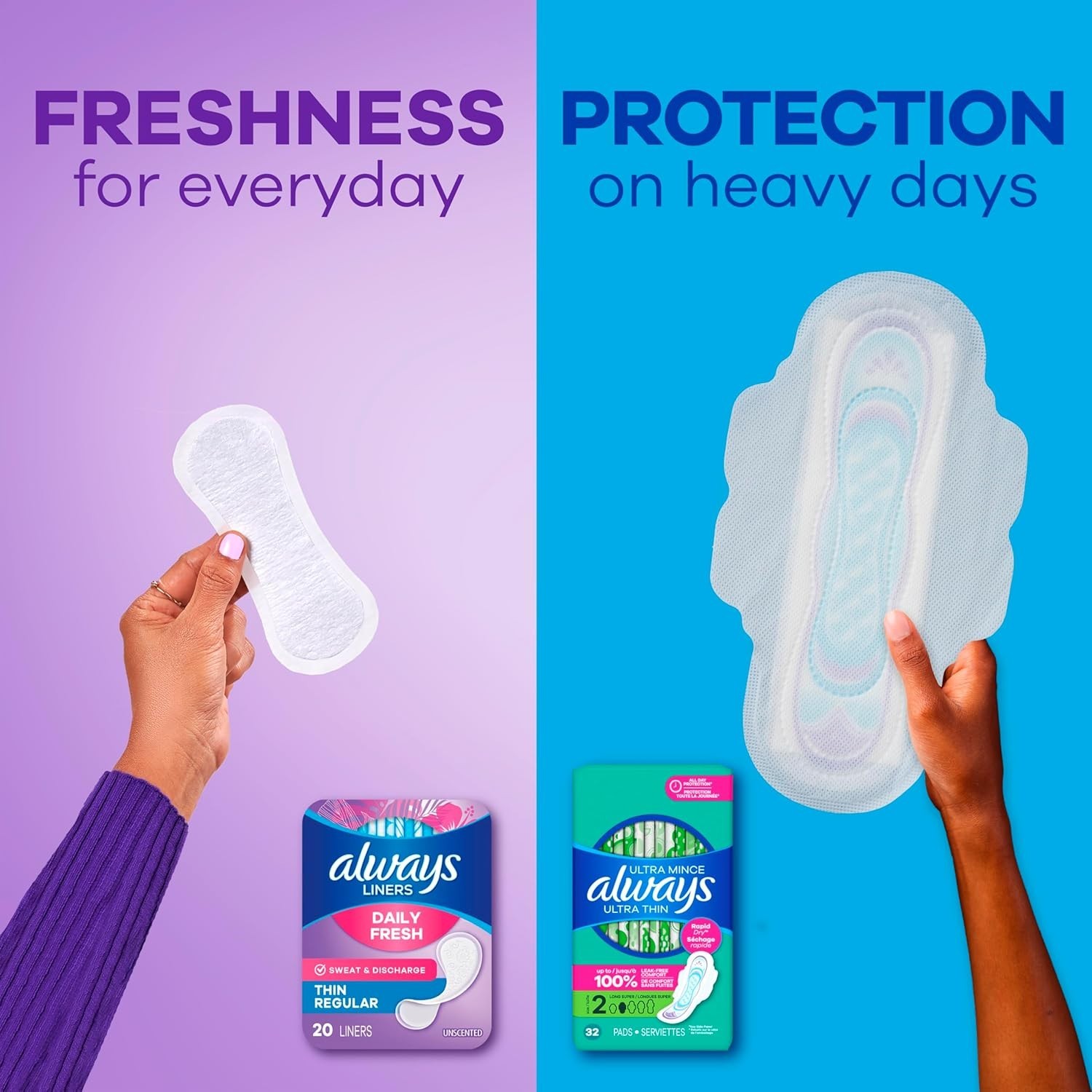 Always Daily Fresh Thin Liners, Regular Absorbency, Unscented Panty Liners, 162