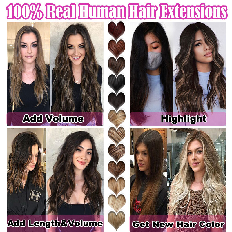 Clip In Human Hair Extensions Russian Remy Hair 8 Pieces with 18 Clips Full Head