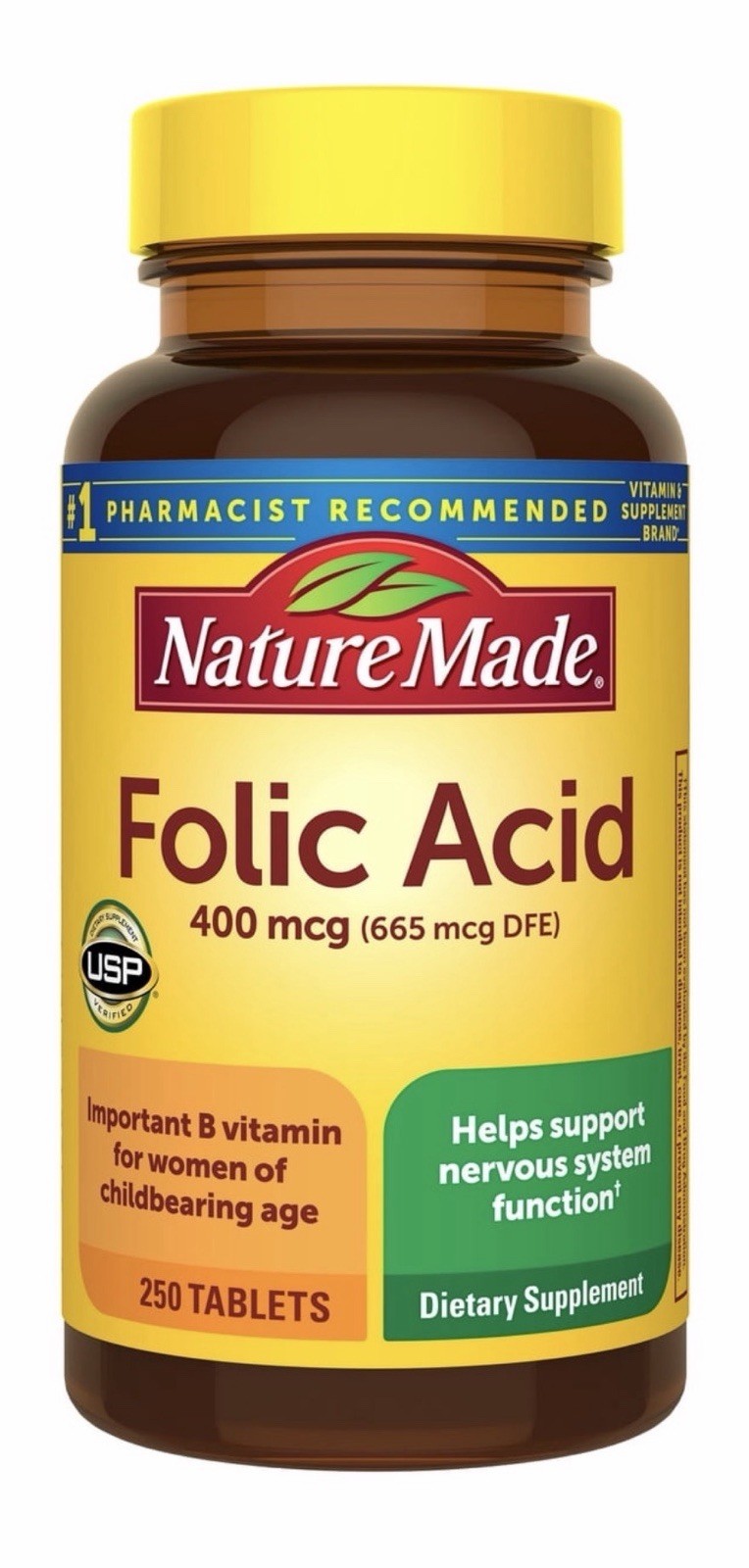 Nature Made Folic Acid 400 mcg Tablets 250 Ct Prenatal Support Gluten-Free