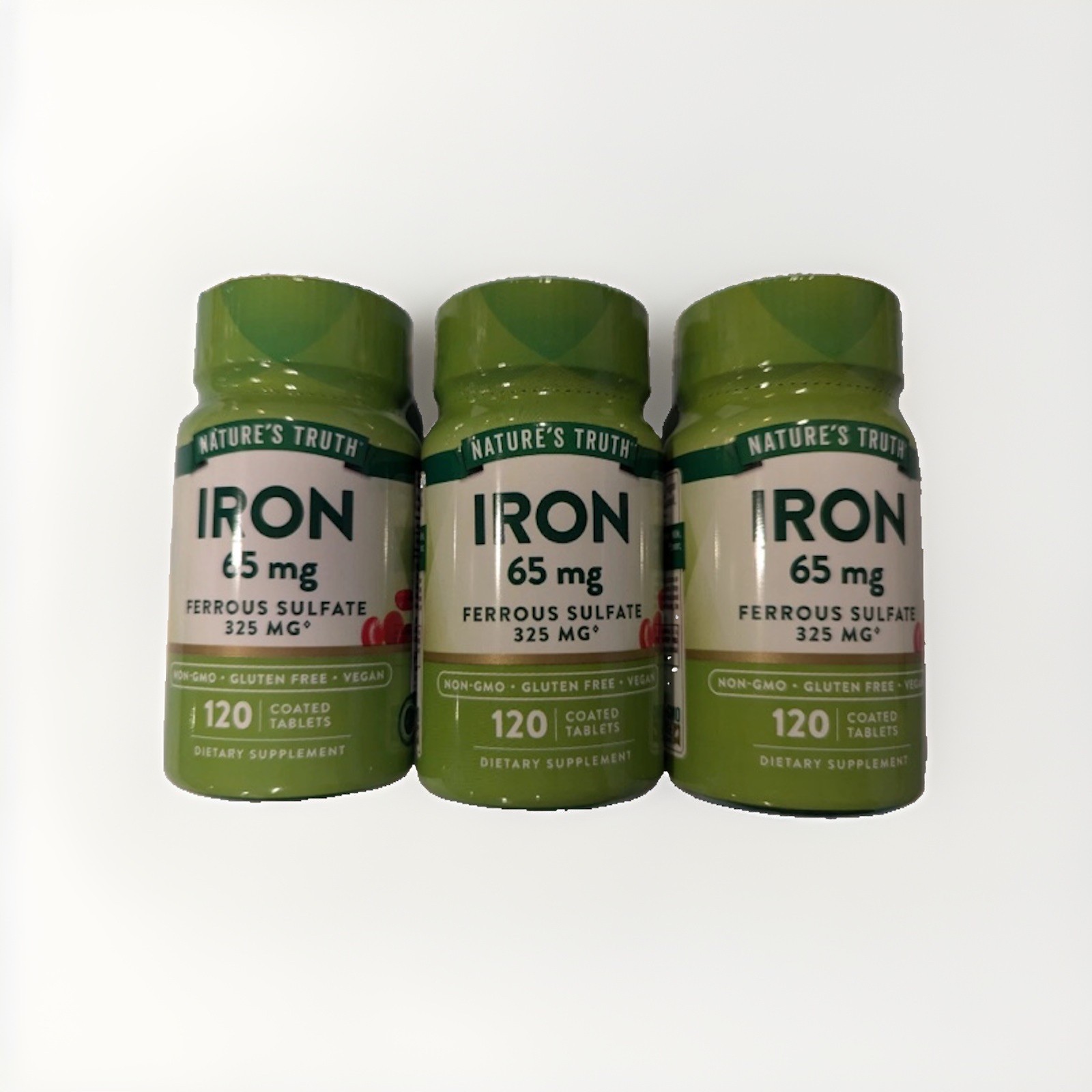 LOT (3) NATURE’S TRUTH IRON 65MG FERROUS SULFATE 325MG 120T EXP 01/31/27+