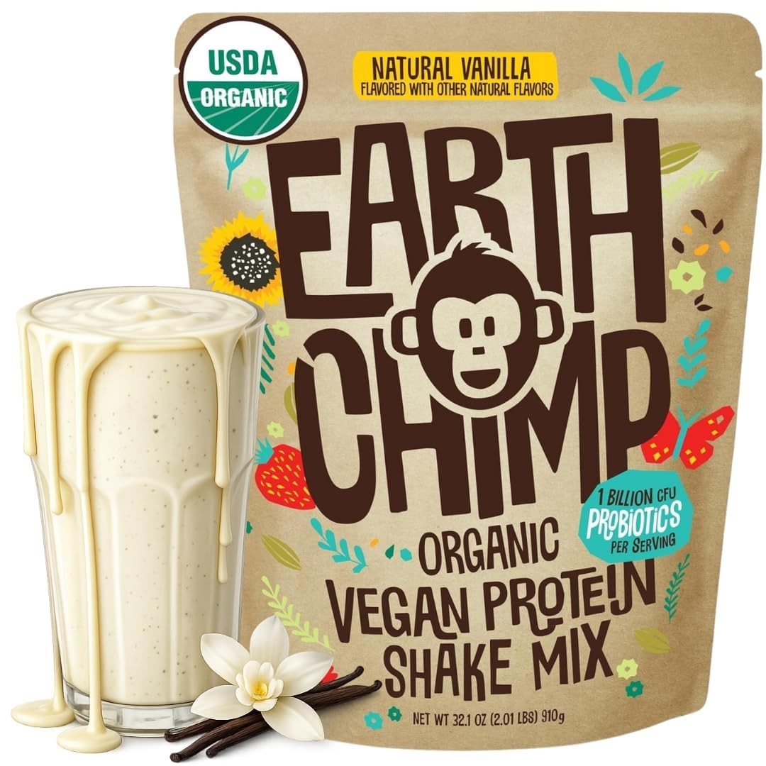 EarthChimp Organic Vegan Protein Powder, 26 Servings 32 Oz (Vanilla)