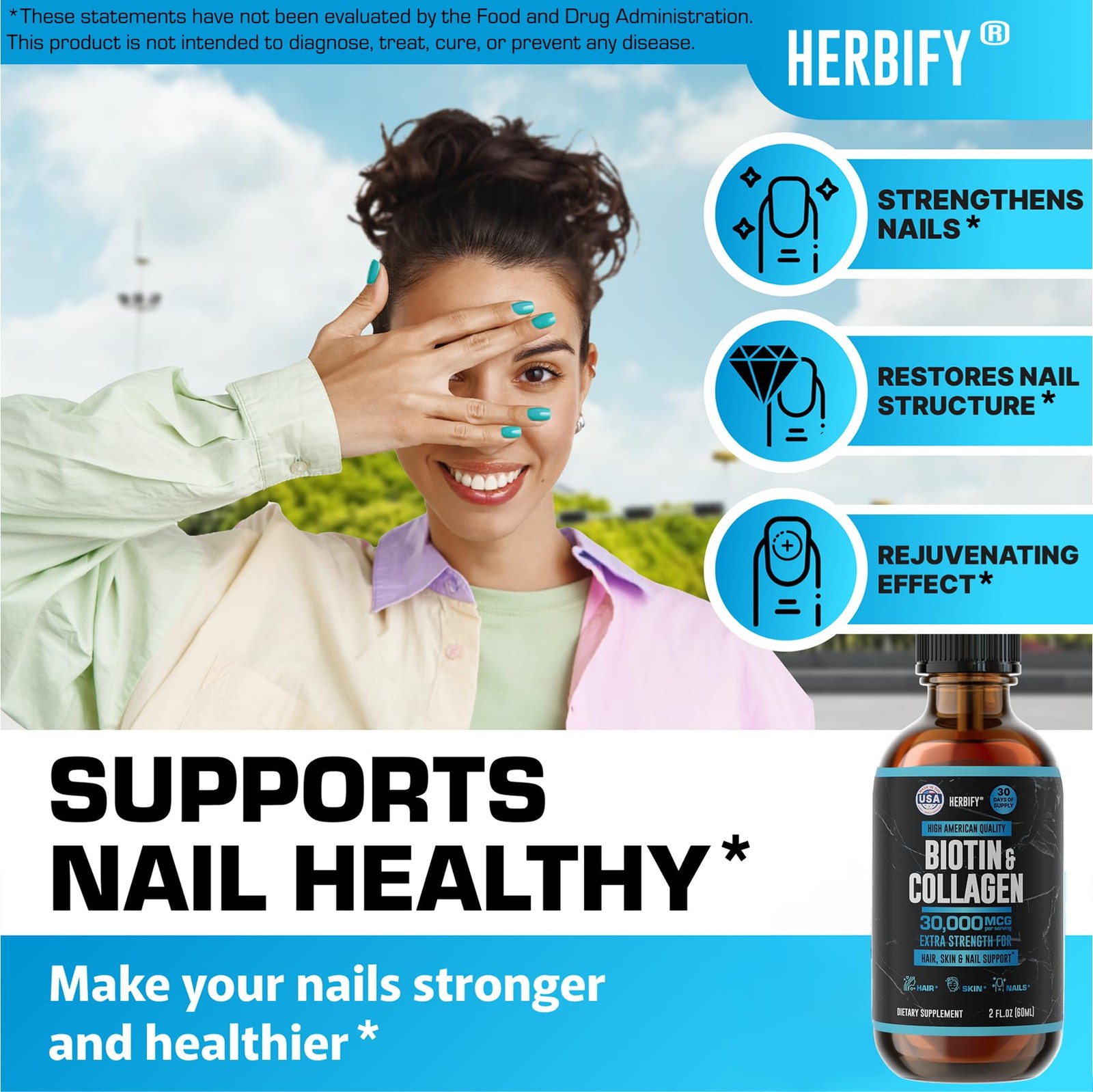 HERBIFY Liquid Biotin and Collagen Drops for Women & Men, 30 Days of Supply …