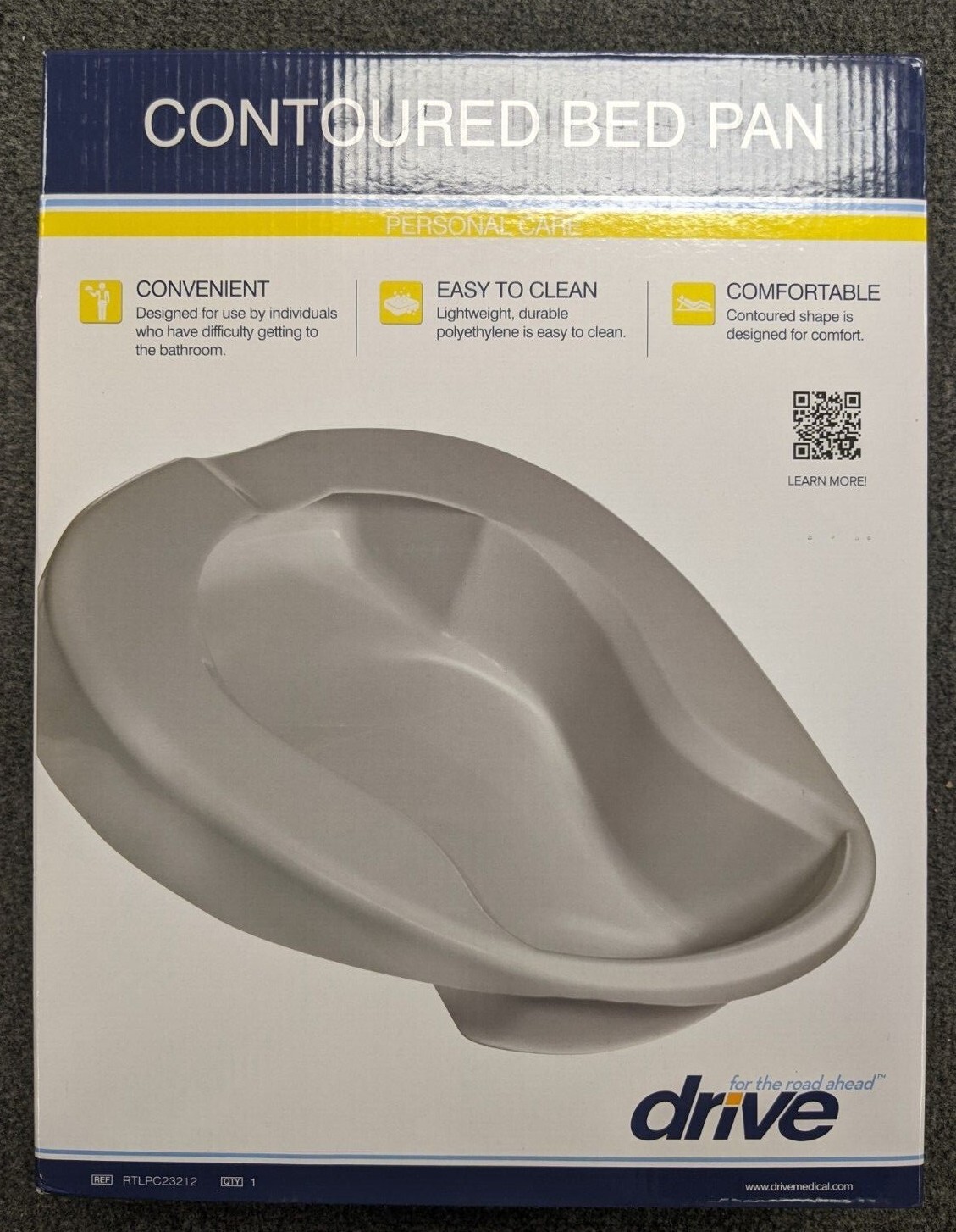 * OPEN BOX * Drive Contoured Bed Pan PC23212 Lightweight Durable Polyethylene