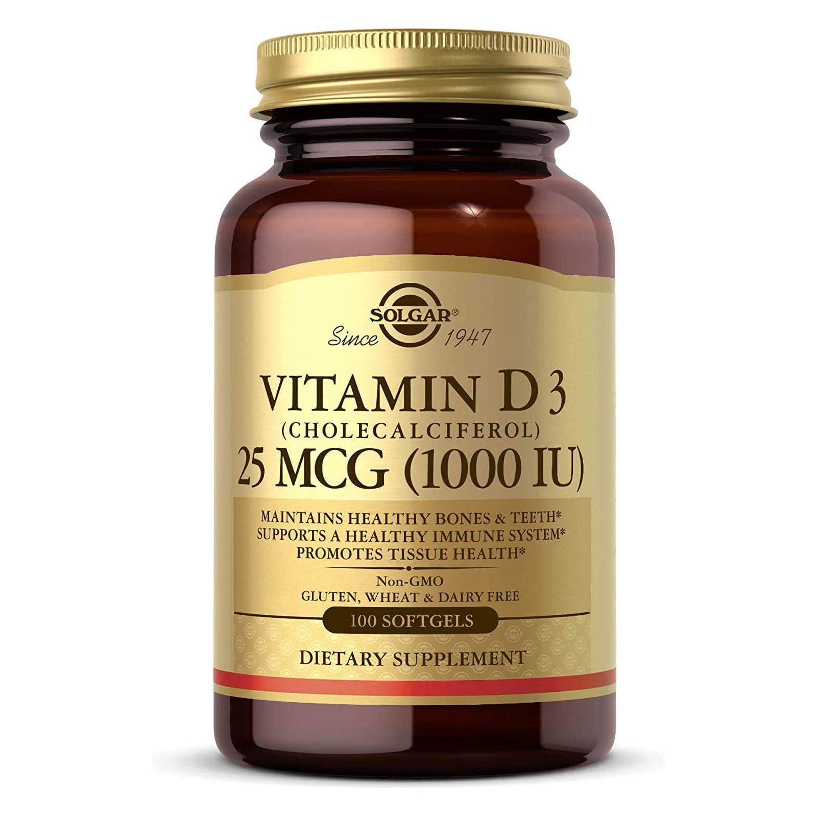 Solgar Vitamin D3 Cholecalciferol 25 mcg 1000 IU 100 Softgels