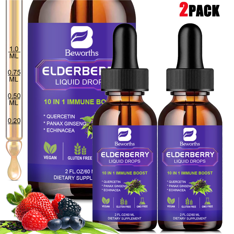 Sambucus Elderberry Syrup Liquid w/ Quercetin Vegan, Non-GMO & Gluten Free