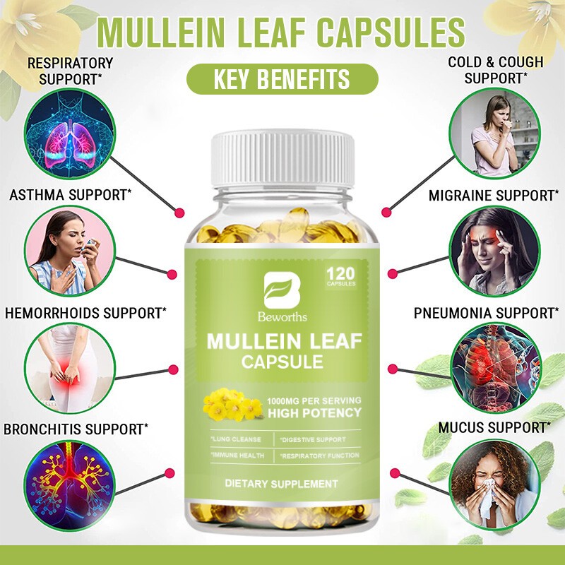 Mullein Leaf 1000mg, 120 Softgels, Lung Detox for Lung Cleanse Supplement
