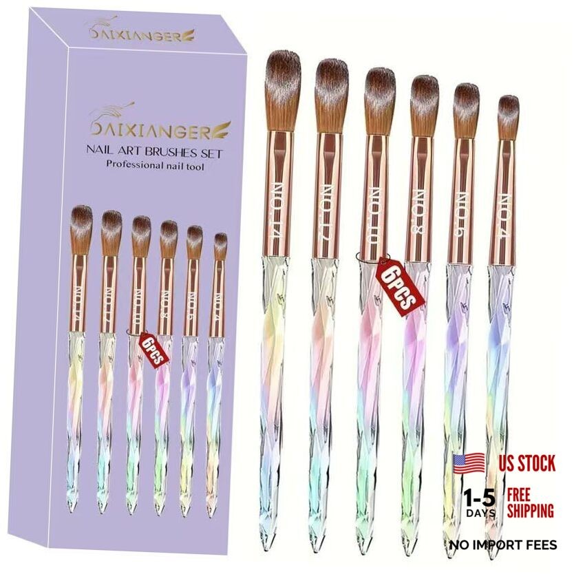 6PCS Acrylic Nail Brush Set,Size 4/6/8/10/12/14 Professional Nail 6 Nail Brush