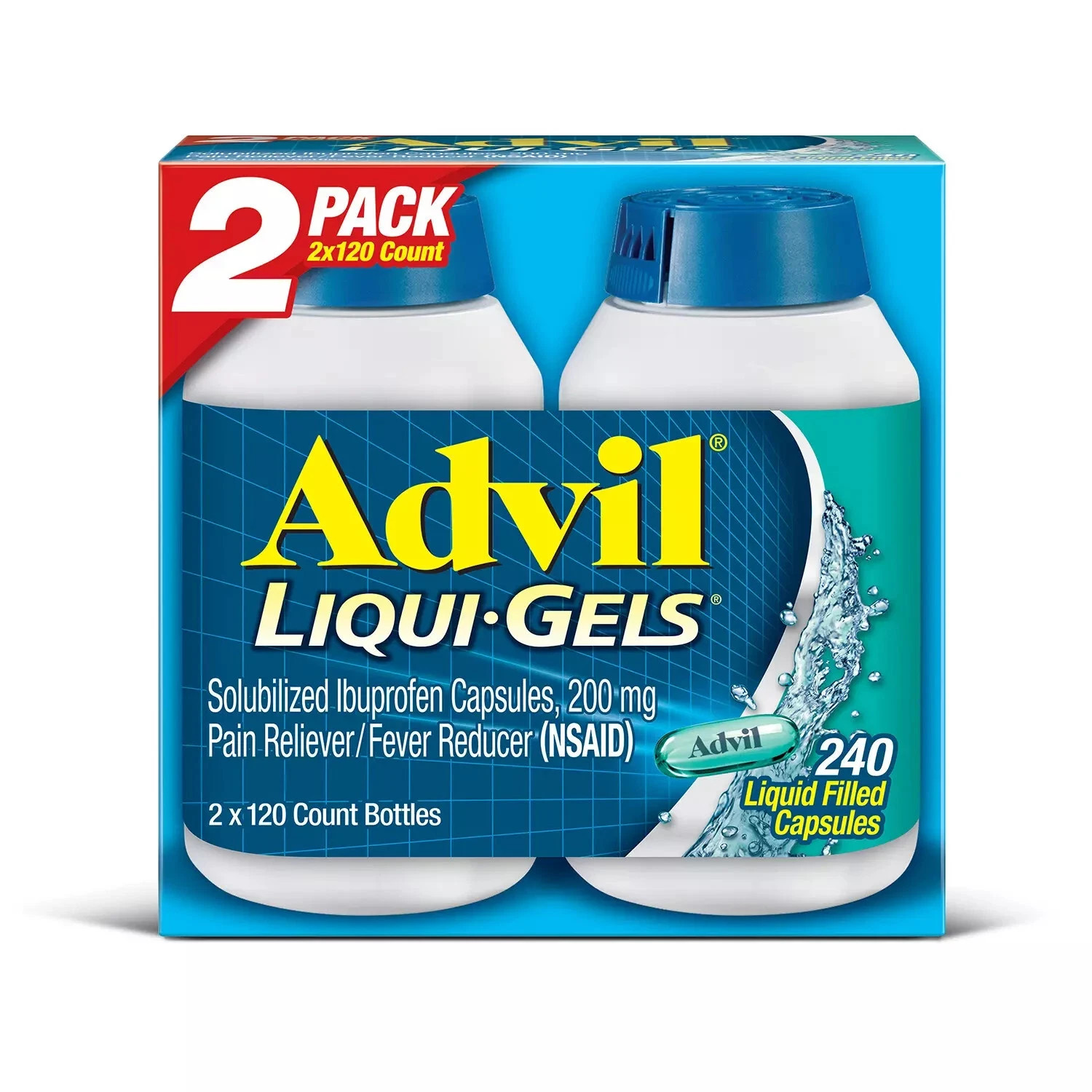 Advil Liqui-Gels Ibuprofen 200 mg. Pain Reliever/240 Capsules EXP 06/2026