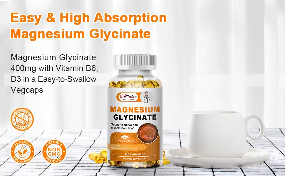 Magnesium Glycinate 500mg with Zinc, Vitamin D3 & B6, Non-GMO Veggie Capsules