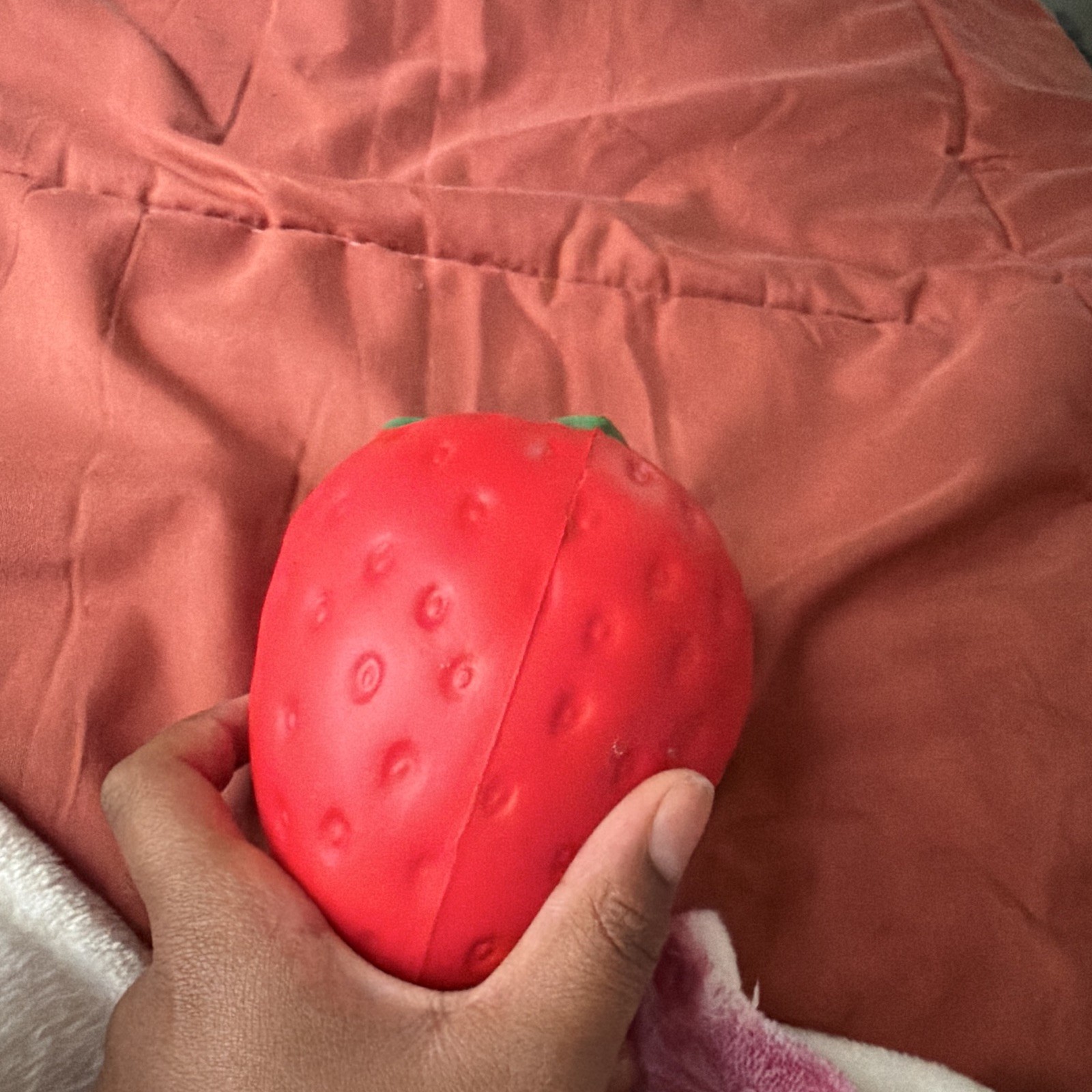 Strawberry Squeeze Ball Stress Reliever Squishy Toy Red/Green 3 in