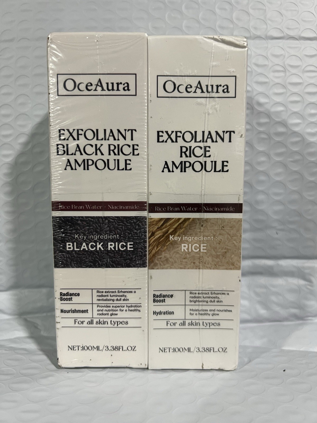 OceAura Exfoliant Rice + Black Rice Ampoule Set Niacinamide 100mL Each