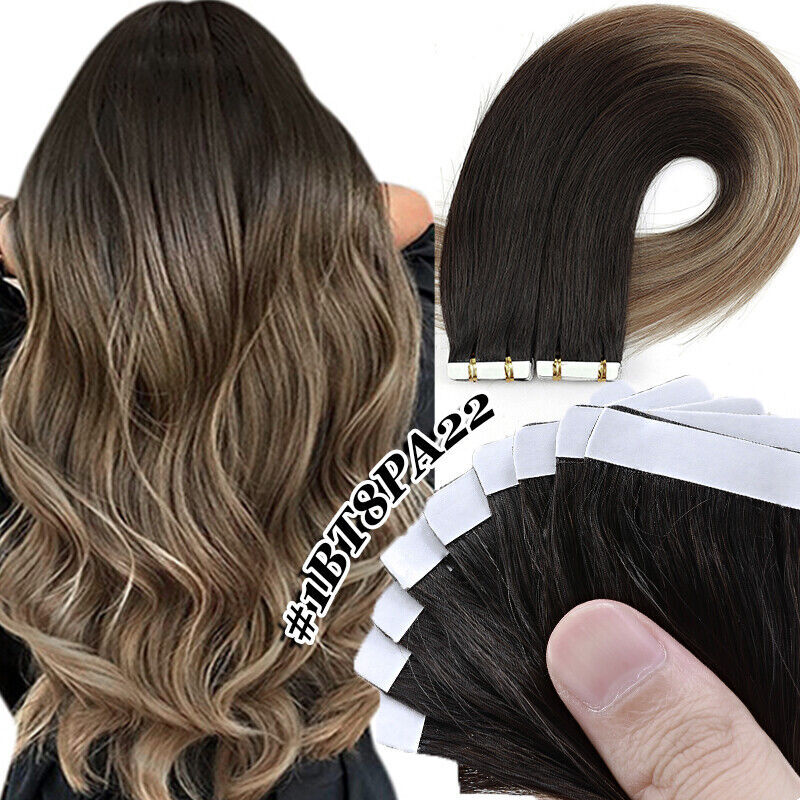 Tape In Remy Human Hair Extensions Thick Full Head Skin Weft CLEARANCE Straight