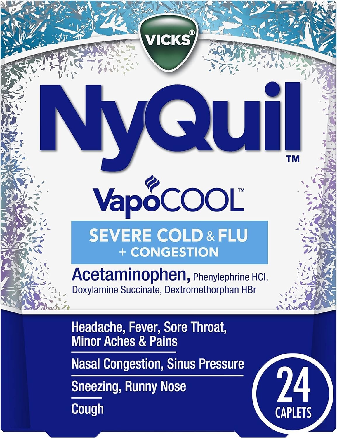 NyQuil Severe with Vicks Vapocool Nighttime Cold Flu Congestion 24 Caplet