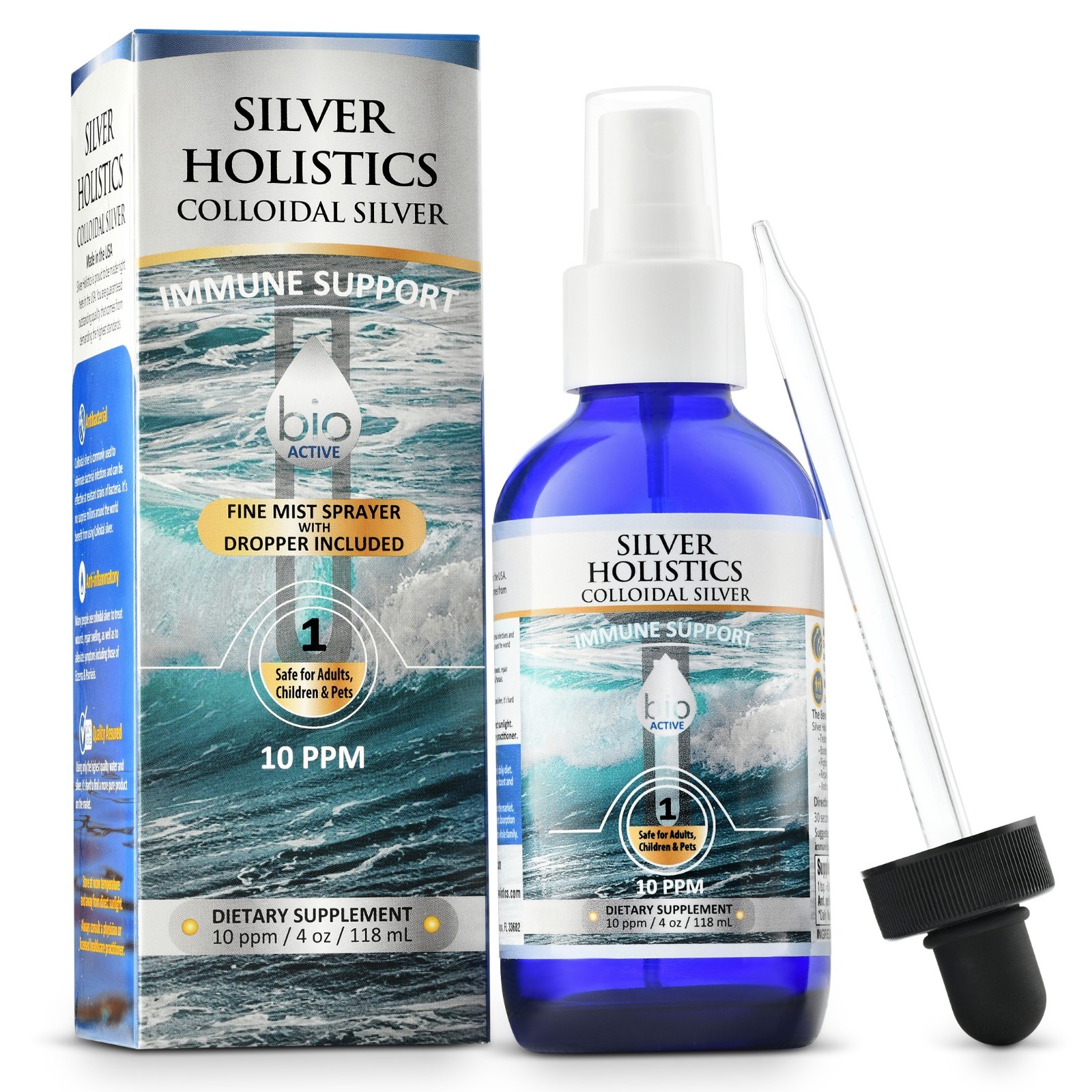 Silver Holistics Colloidal Silver Spray Immune Support Supplement Nano Solution
