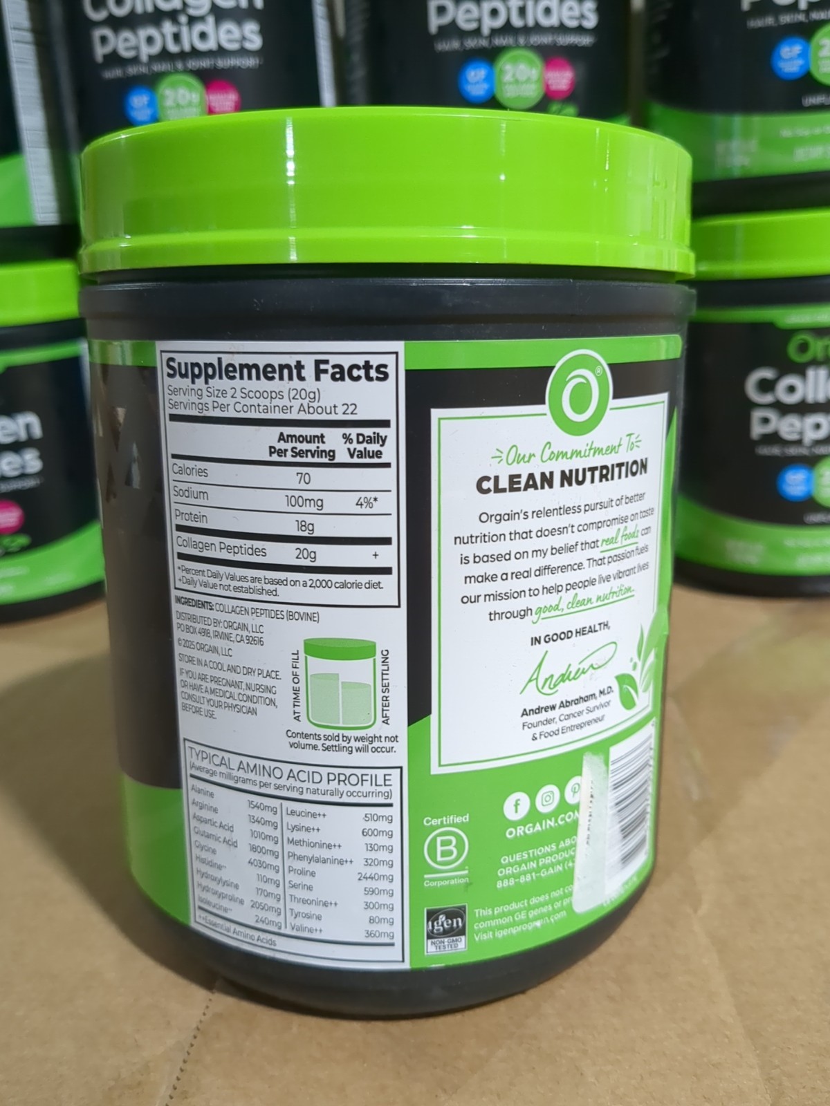 10 Units Orgain Unflavored Collagen Peptide Protein – 16 oz (2156602) Exp 03/28
