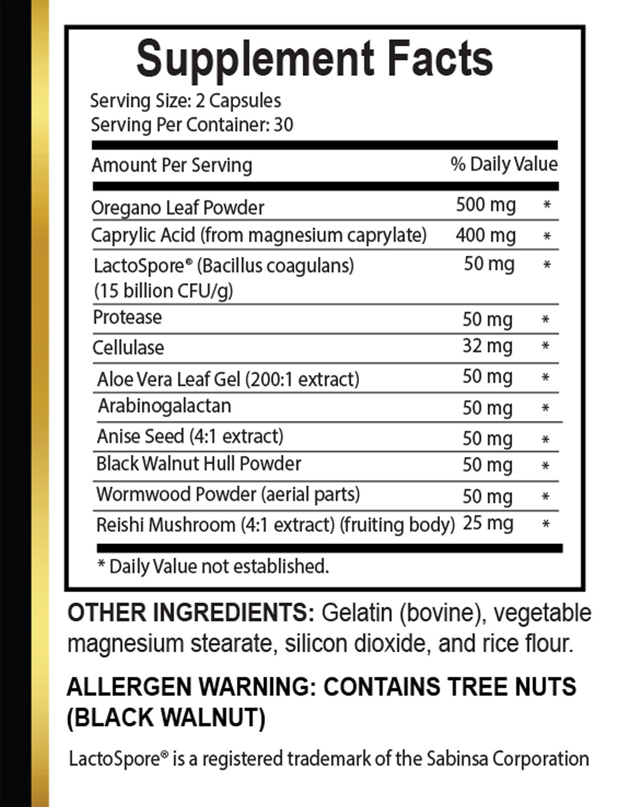 Oregano leaf Complex with Aloe Vera & Arabinogalactan – Supports Gut Balance 1B