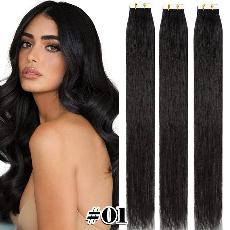 CLEARANCE 80Pcs 200G Tape In Real Human Remy Hair Extensions Full Head Skin Weft