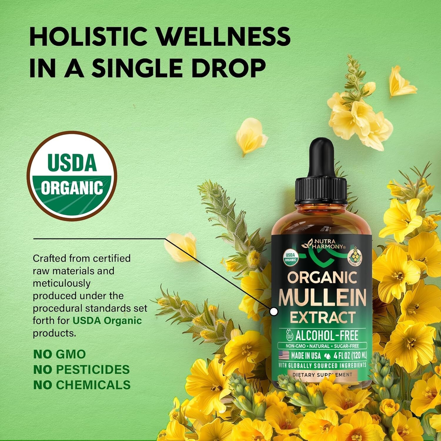 Mullein Drops for Lungs – USDA Organic Liquid – Mullein Leaf Extract Supplement!
