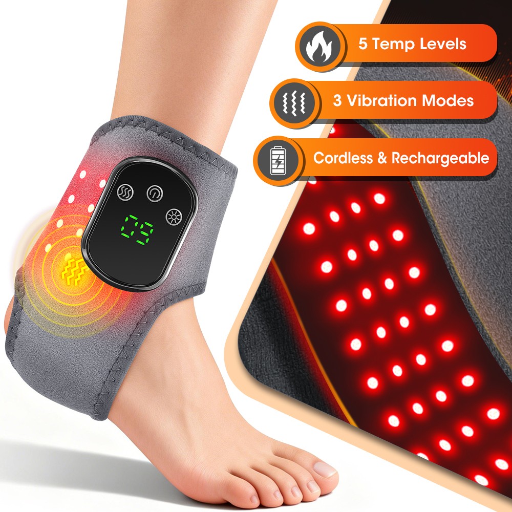 Red Light Therapy Cordless Ankle Massager 40PCS LED Beads Heated Pad 5Heat Level