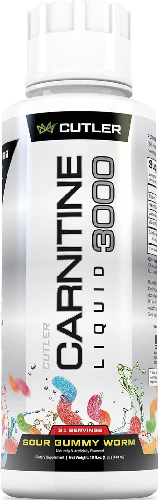 L-Carnitine Liquid 3000mg Sour Gummy Worm – Energy & Metabolism Support 16oz