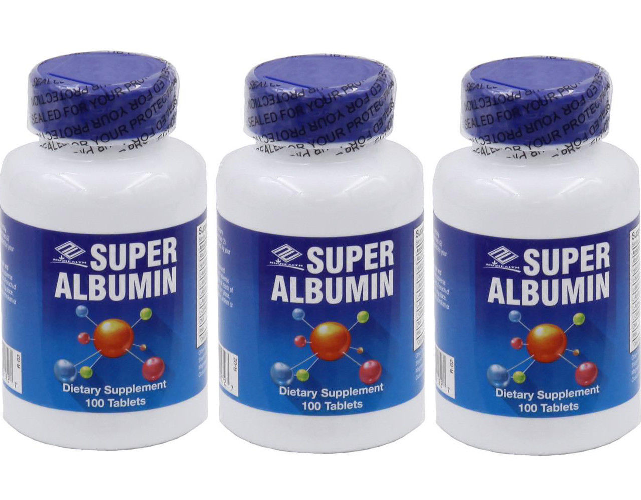 3 Bottles NuHealth Super Albumin 100 Tablets per bottle, FRESH, Made In USA