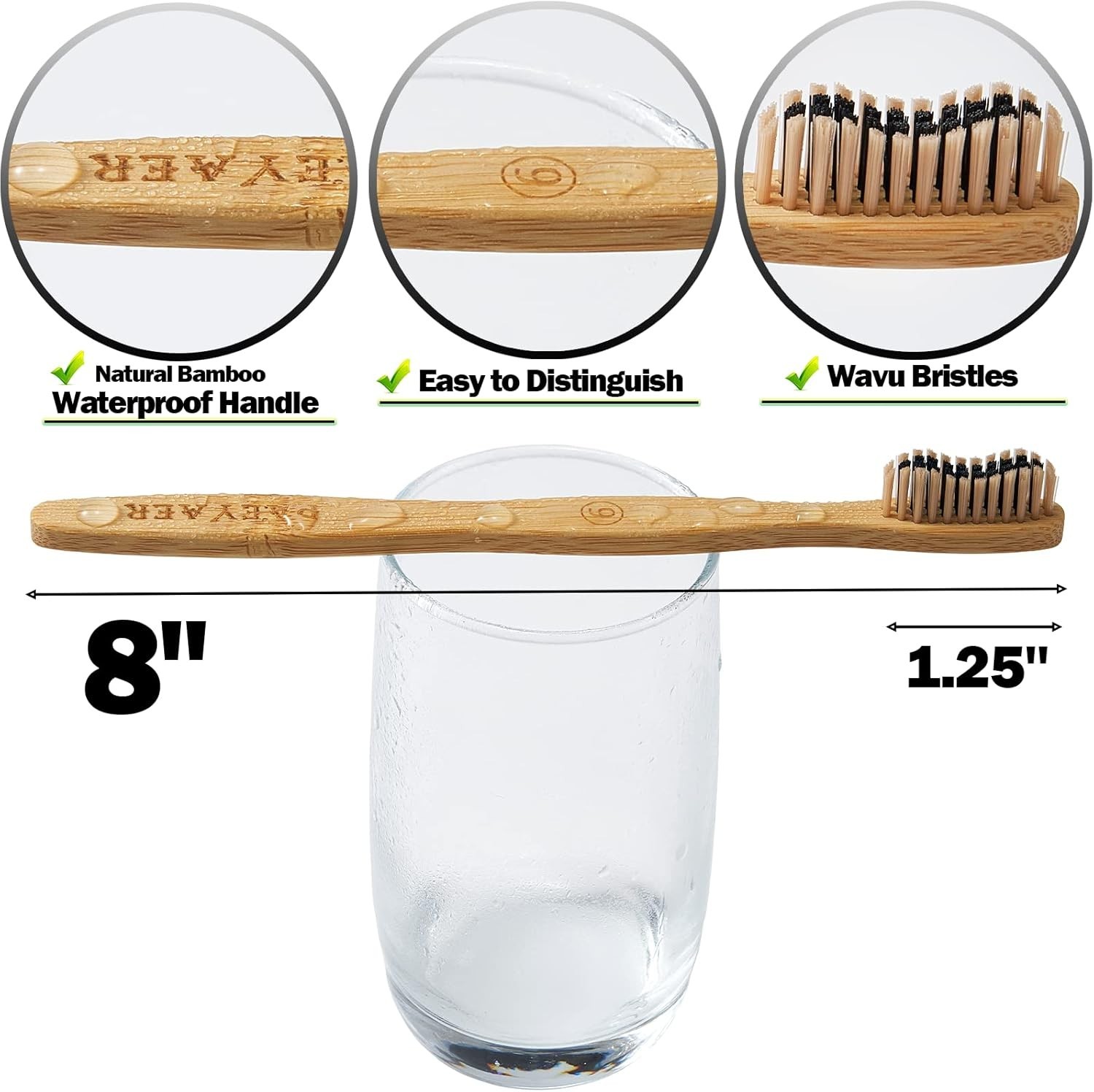 Bamboo Toothbrushes 10 Pack Biodegradable Soft Medium Charcoal Bristles