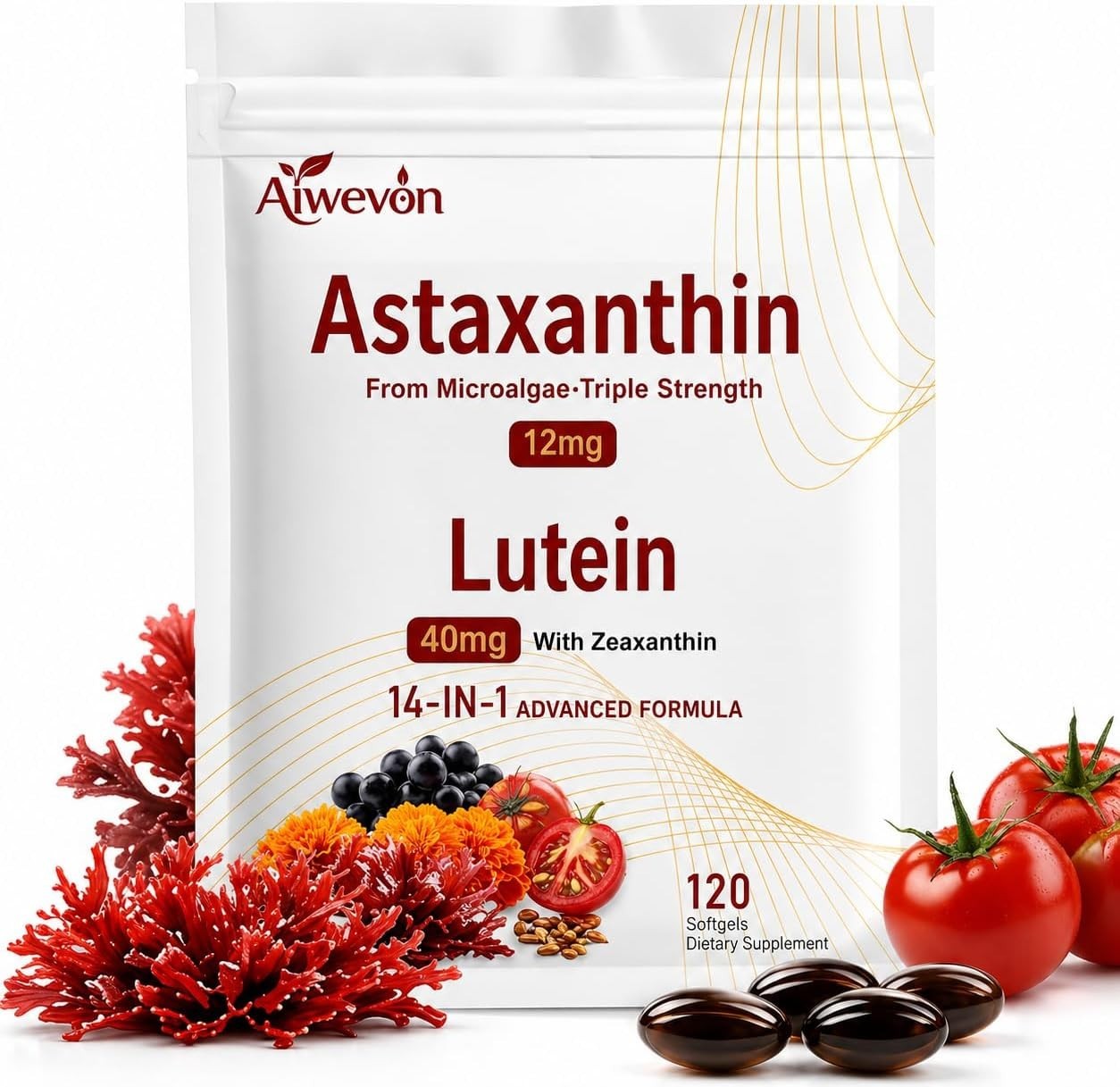 14-in-1 Astaxanthin 24mg & Lutein 40mg with Zeaxanthin Supplements