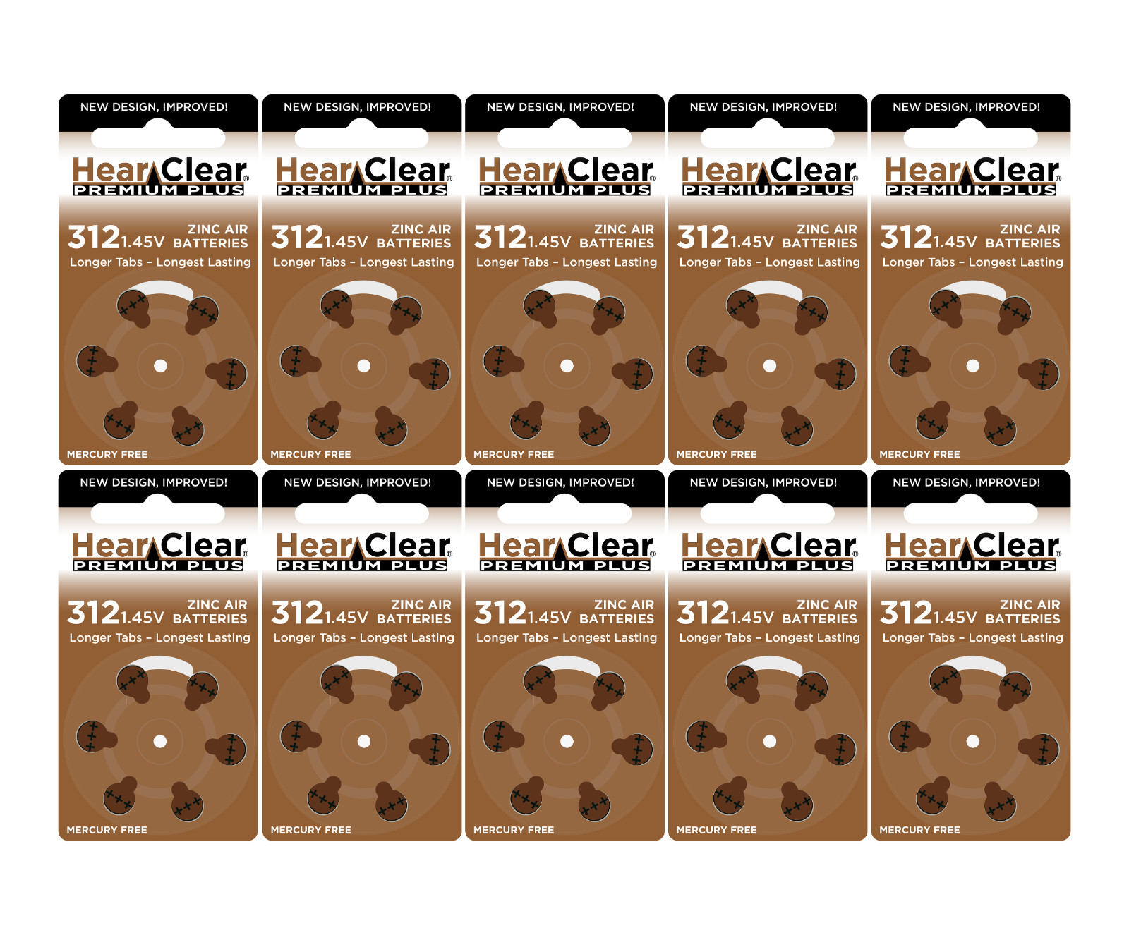 HearClear Size 312 PR41 Zinc Air 1.45V Hearing Aid Batteries (60 Pack)