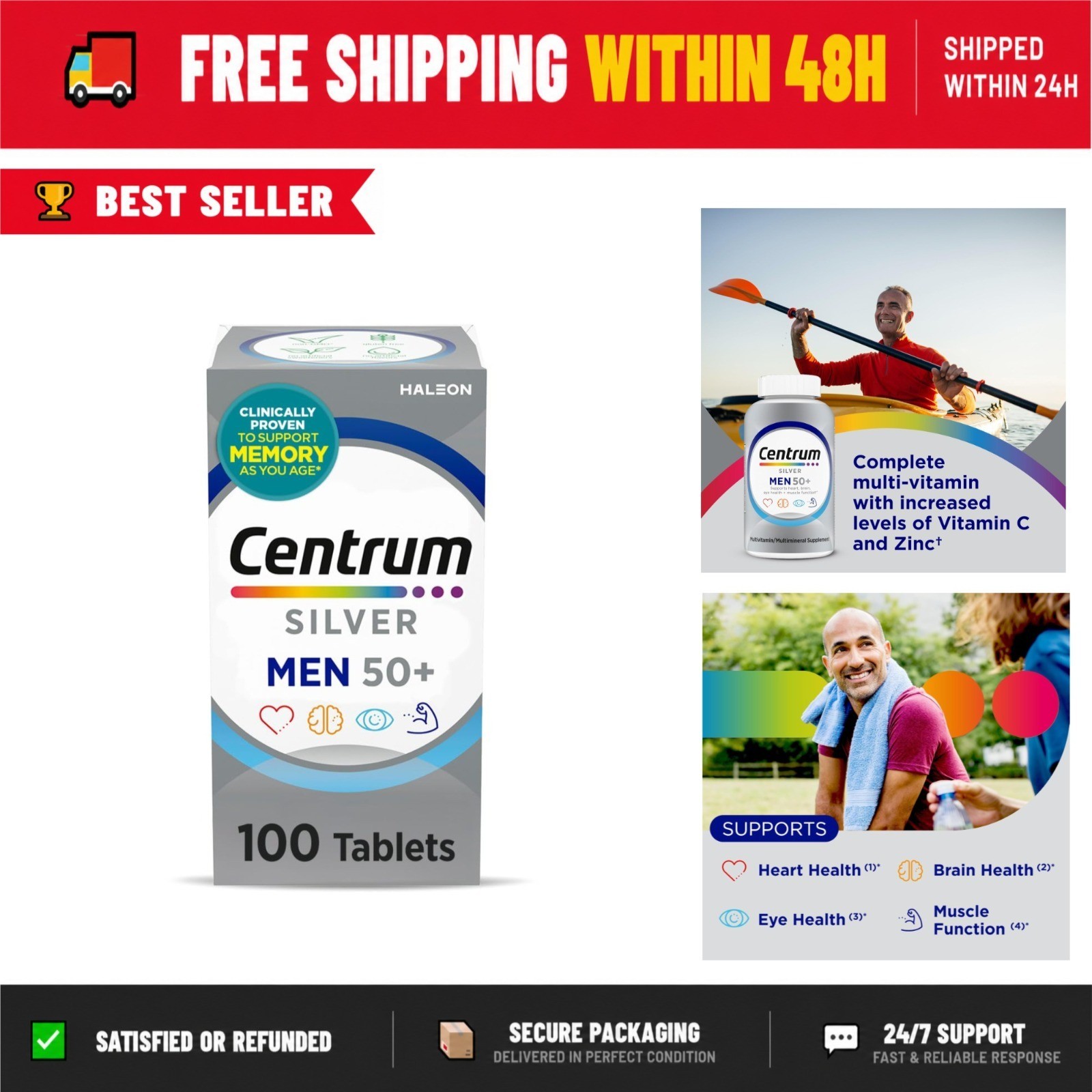 Centrum Silver Multivitamin for Men 50 Plus, 100 Tablets, Gluten Free