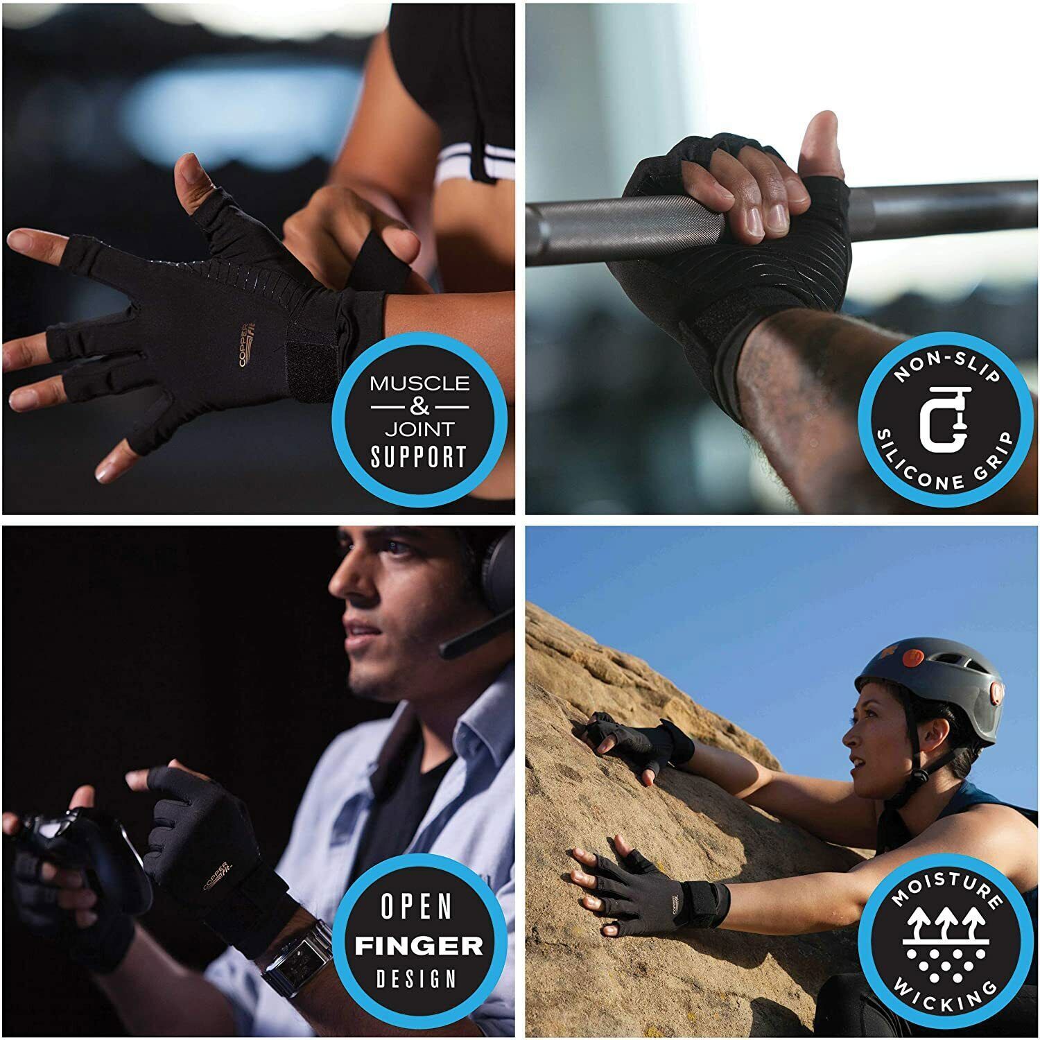 2 Pairs Copper Compression Arthritis Gloves Carpal Tunnel Joint Pain Relief Hand
