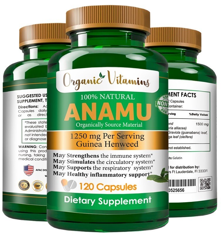 ANAMU 1250 mg 120 capsules LOW SUGAR CONTROL CIRCULATORY SYSTEM organic