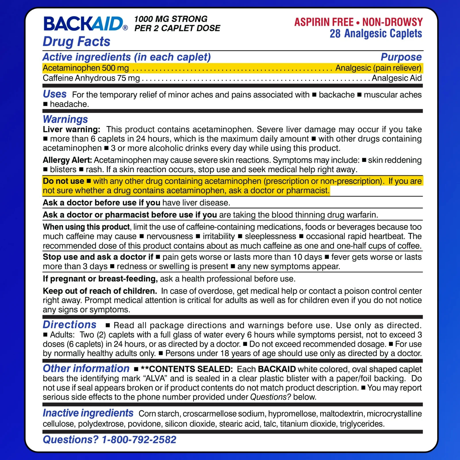 3 Pack BACKAID Max Maximum Strength Acetaminophen Caplets Aspirin Free 28 Ct Ea