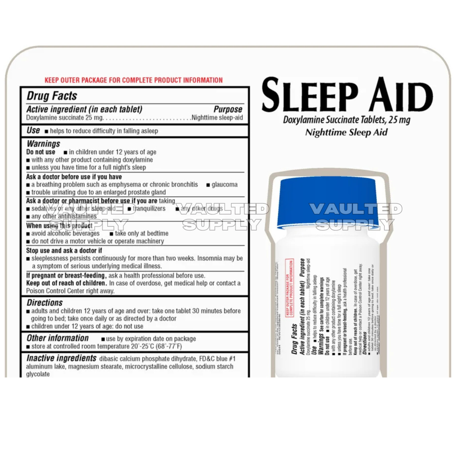 Kirkland Signature Sleep Aid 25mg 96 Tablets Nighttime Doxylamine Non-Habit