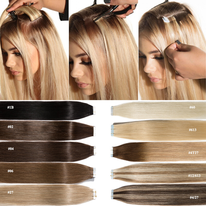 12-24inch Tape In Glue Remy Human Hair Extensions 150g Real Thick Long Blonde US