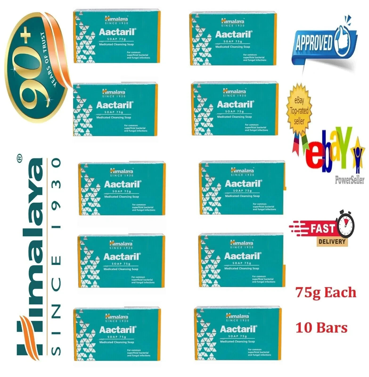 Himalaya Aactaril Soap Pack of 10 X 75g Fungal Medicated Herbals Free Ship 2028