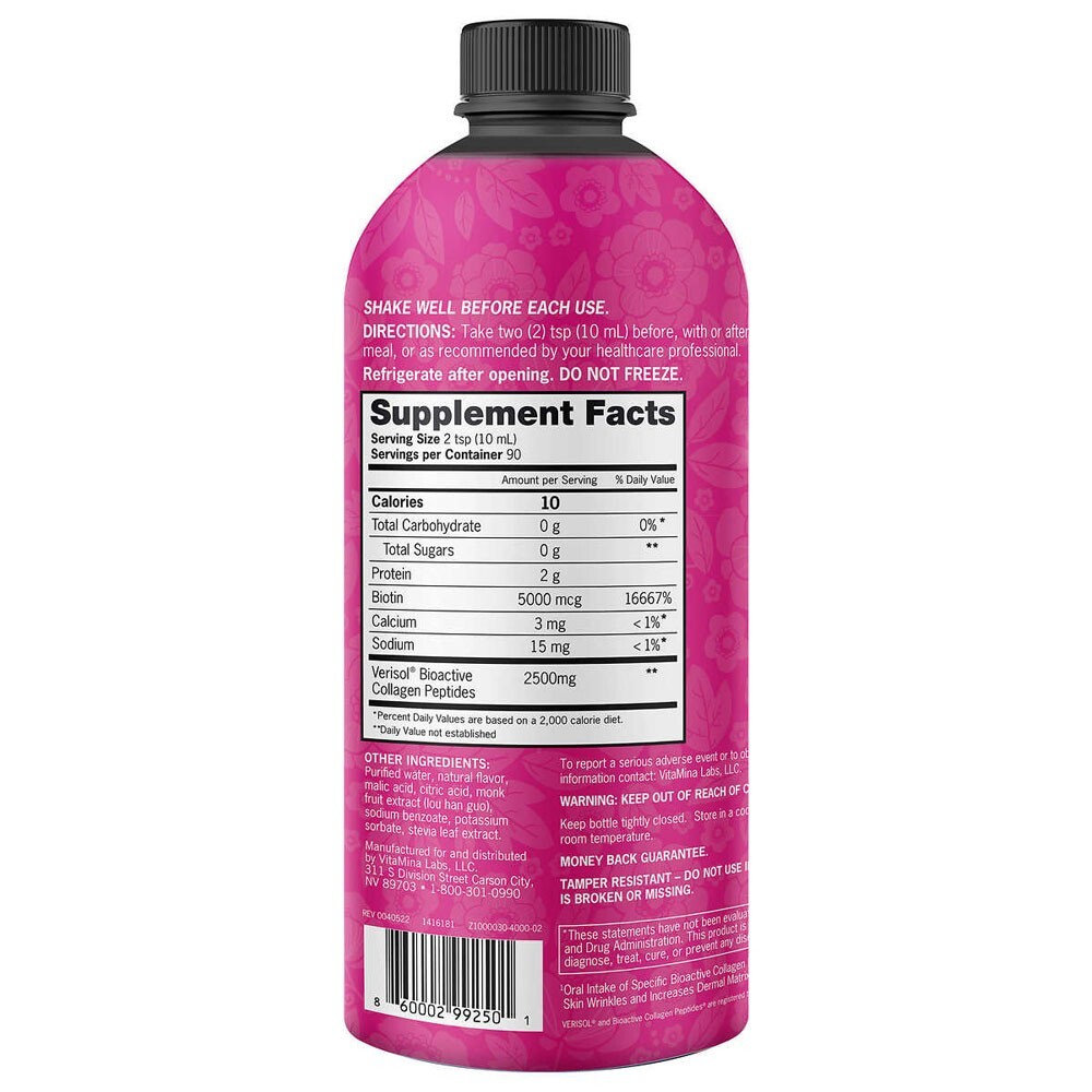 Zena Bioactive Liquid Collagen 2500mg + 5000mcg Biotin 90 Servings Exp: 06/25