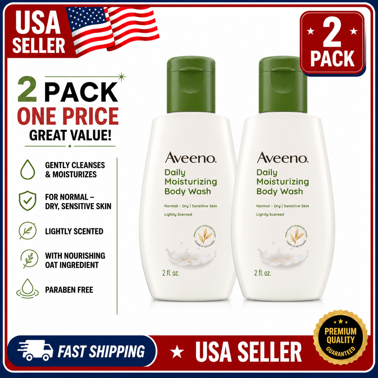 Aveeno Daily Moisturizing Body Wash with Soothing Oat – 2 Pack 2.0 fl oz: