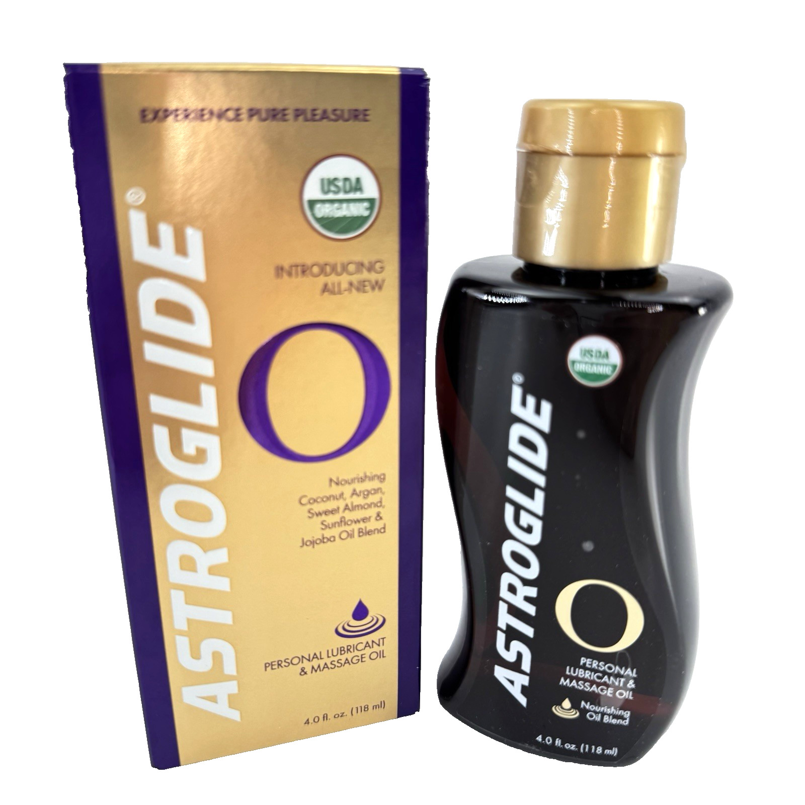 NOS Astroglide O Sensual Massage Oil Lube 4 OZ Organic Essential Hydrating HTF