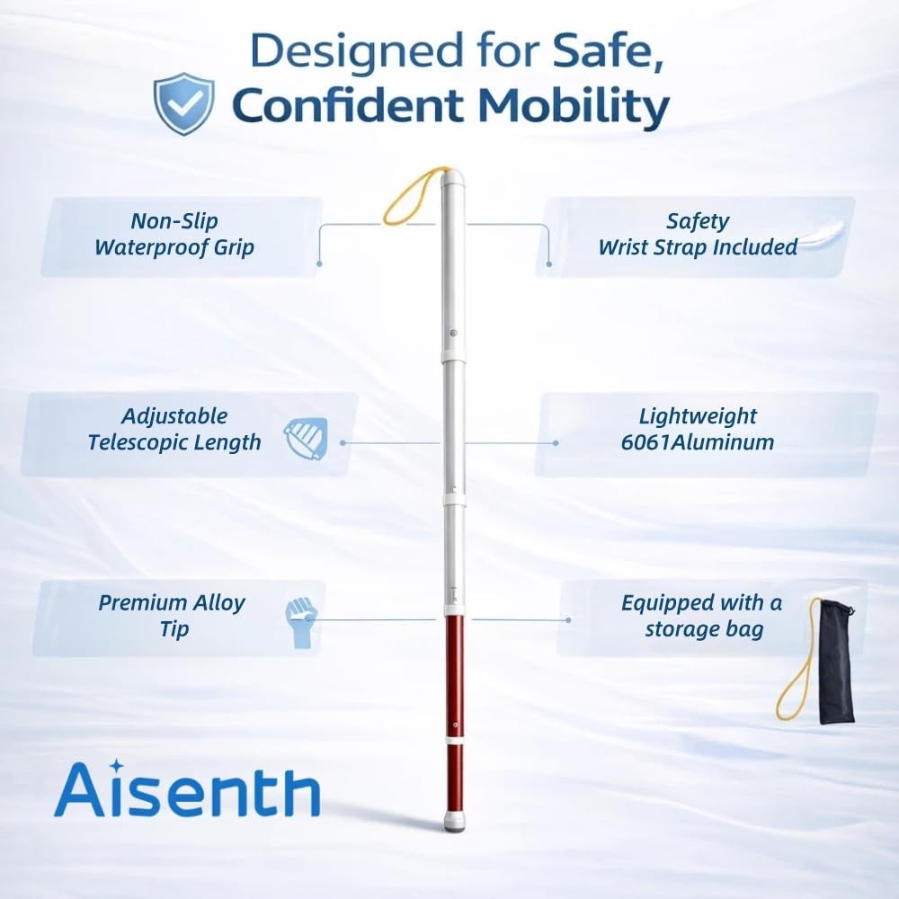 Telescopic Retractable White Cane – Foldable Mobility Stick, Non-Slip Handle, Li