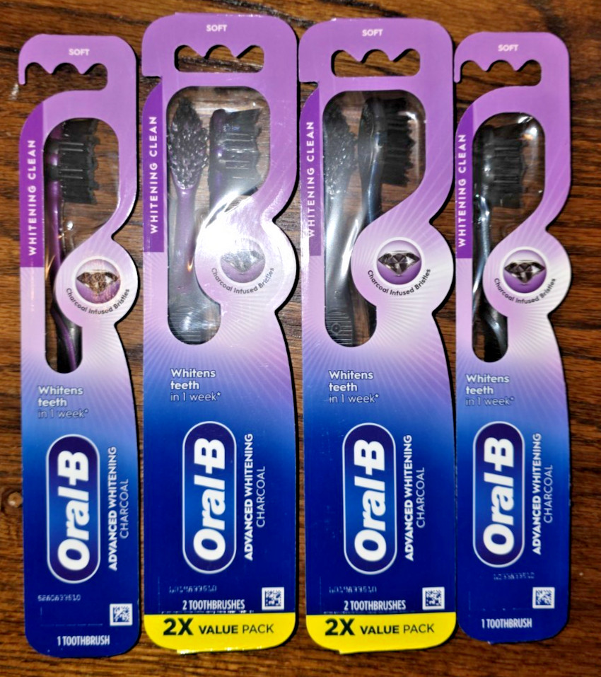 LOT OF 6 Oral-B Charcoal Infused Bristles SOFT Manual Whitening Toothbrush