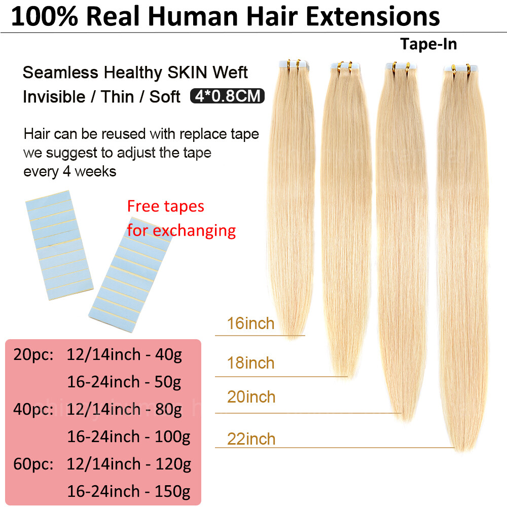 Clearance Tape In 8A 100% Real Remy Human Hair Extensions Skin Weft 200g/80pcs T