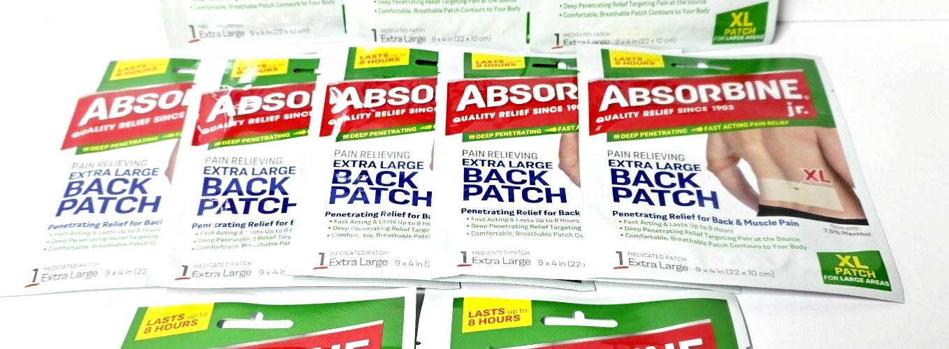 5 Absorbine Jr. Pain Relief Back Patch XL 9″ x 4″ Muscle Relief 8 Hours NEW