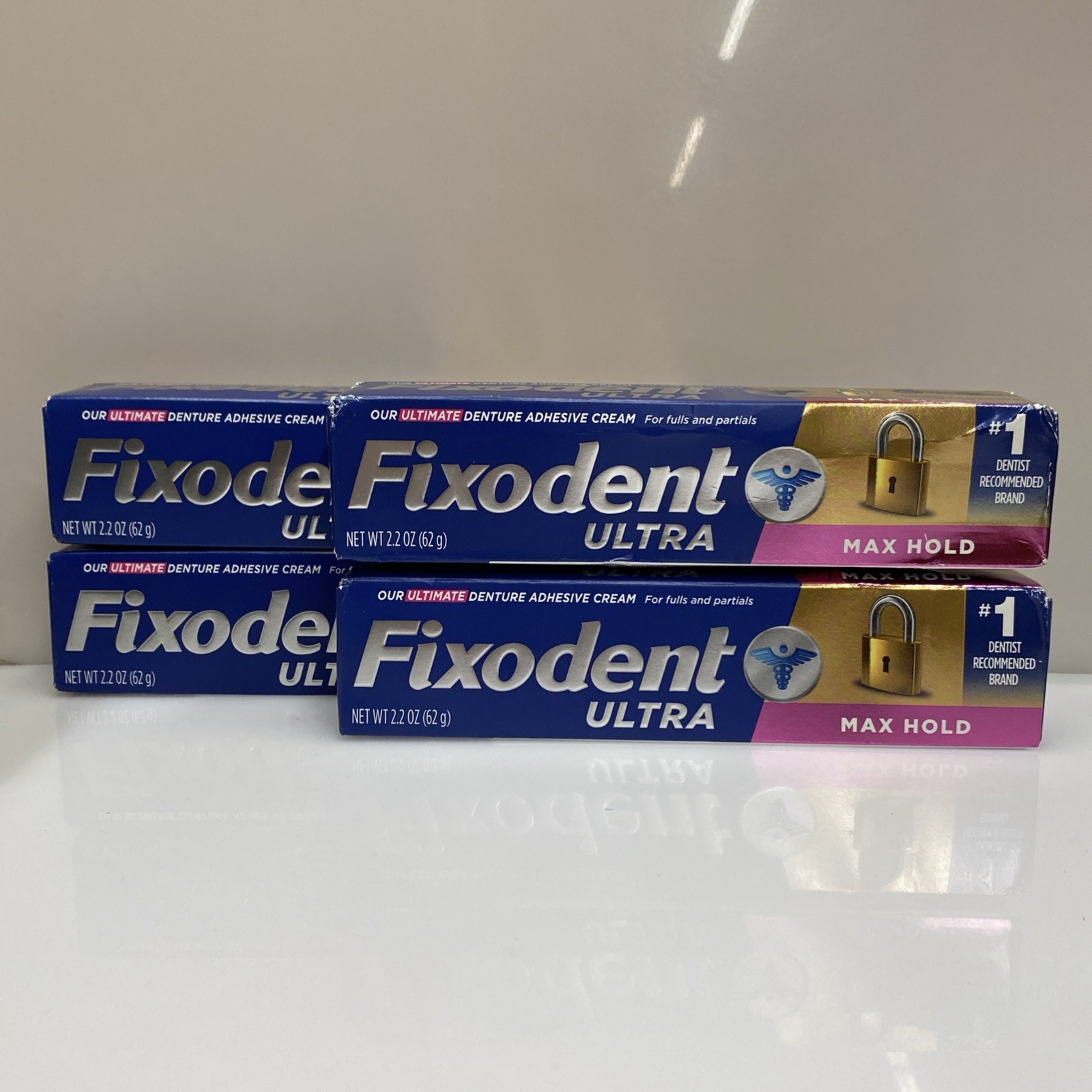 Lot of 4 New & Sealed Fixodent Ultra Max Hold Denture Adhesive 2.2 oz