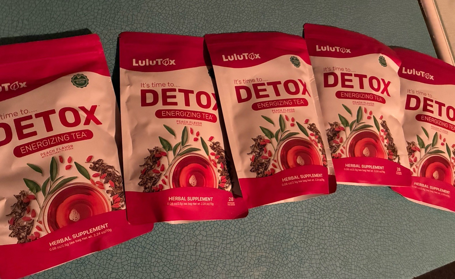 5 LuluTox Detox Tea Slimming Peach Blend 56ct 10/28